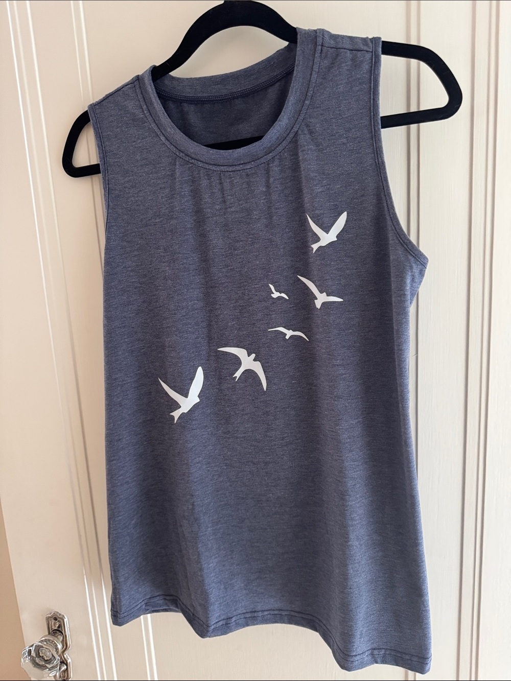 Women’s Blue Sleeveless Tank with White Bird Print